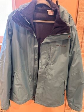 Columbia Men's Light Blue Waterproof Raincoat with Fleece Lining